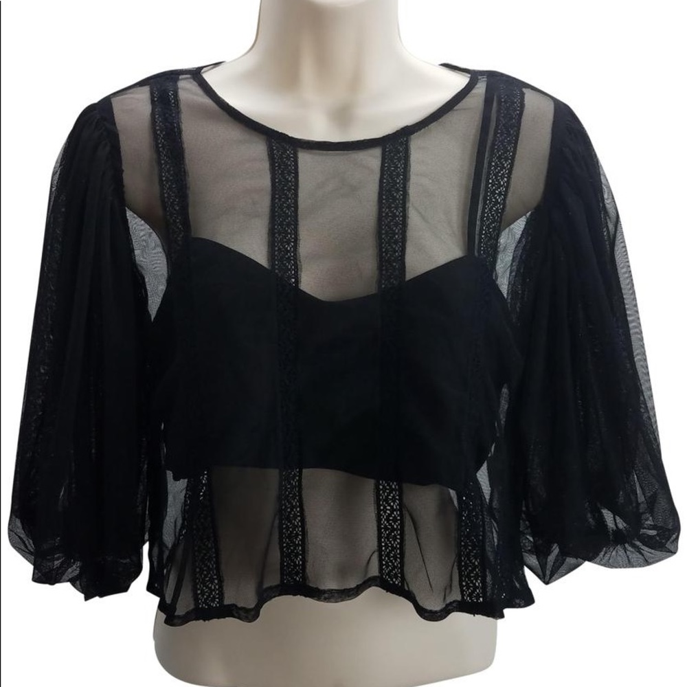 NWOT Sheer Puff Sleeve Crop Top